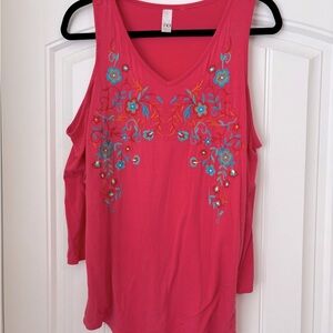 TO Cold Shoulder Top with Embroidery